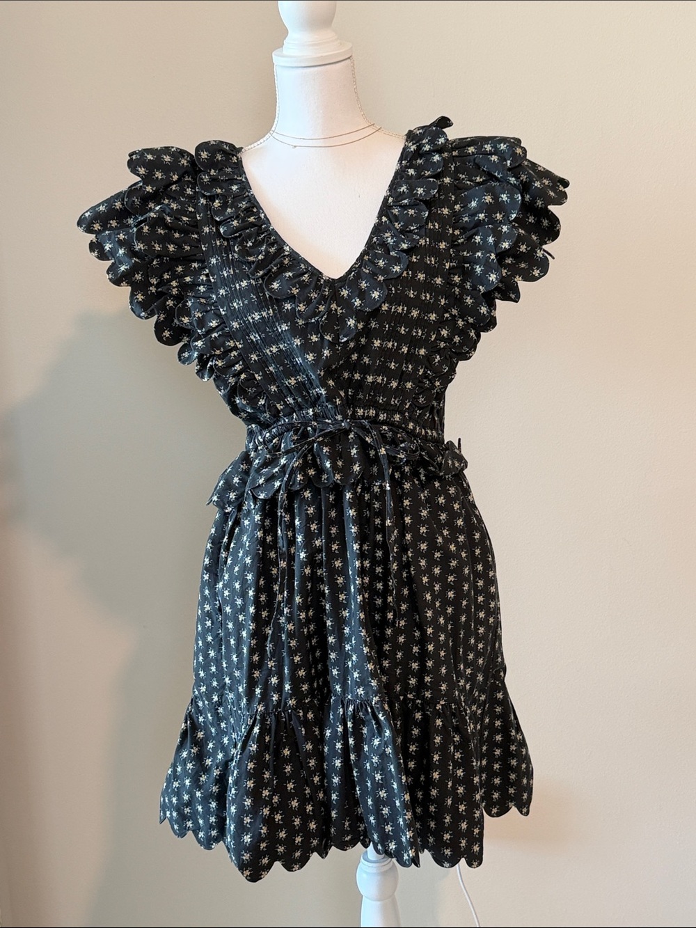 Sea New York Black Floral Ruffle Mini Dress